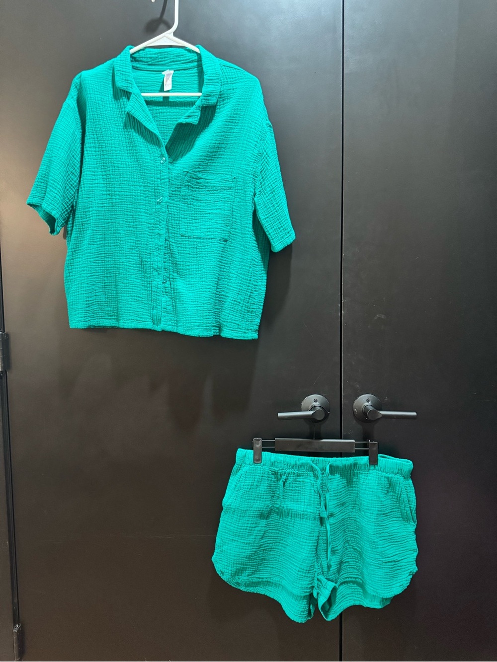Women’s Teal Linen Short Set - Button-Up & Shorts